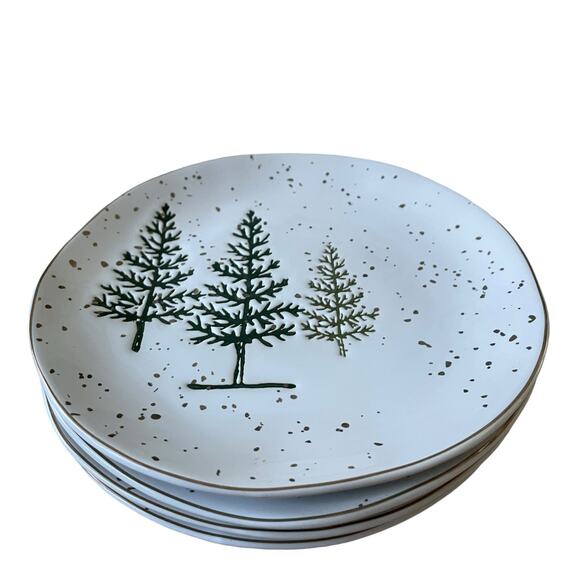 Potter's Studio Christmas Pine Tree Salad Plates 7.5in Green & White Holiday NEW - Picture 3 of 10